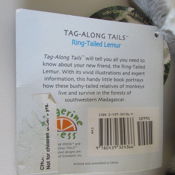RING TAILED LEMUR w Book HOOK LOOP PAWS no wire SOFT 17" PLUSH Stuffed Animal - Picture 10 of 14